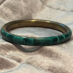 Vintage Green Malachite and Gold Bangle Bracelet